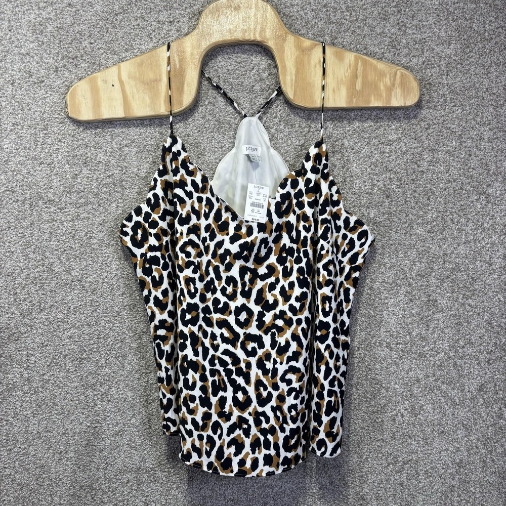 J.Crew Camisole Tank Top Womens 20 Brown Leopard Print Cowl Neck Strappy ALS03